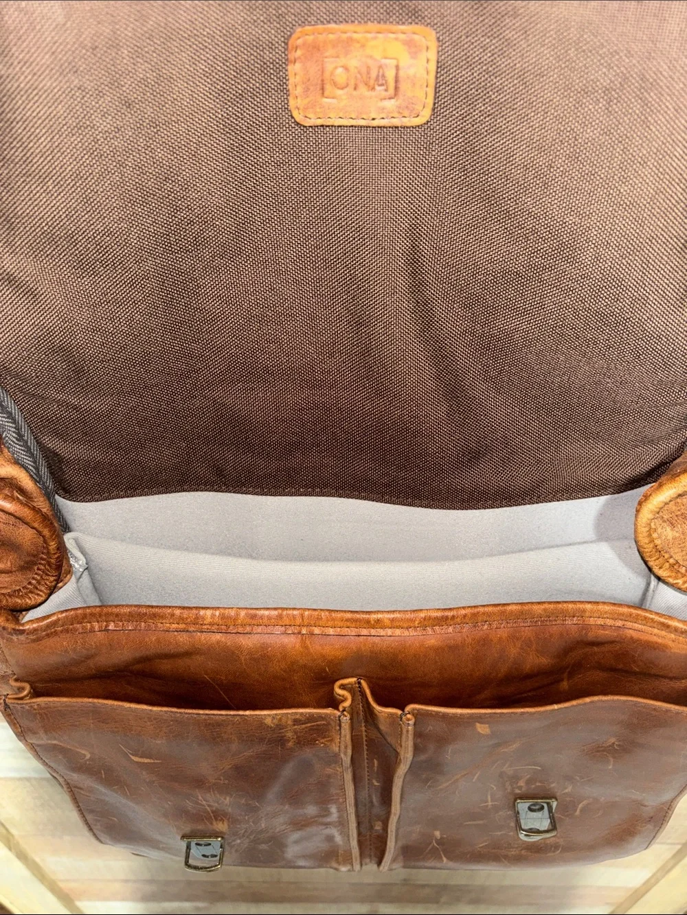 ONA The Prince Street Brown Leather Camera Messenger Laptop Bag antique cognac